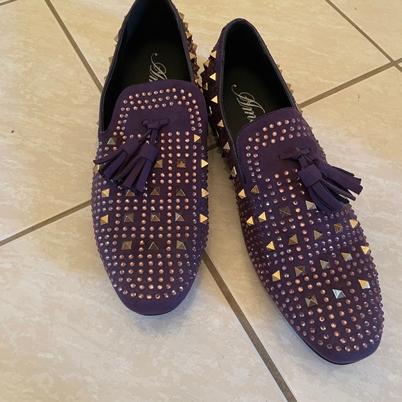 Men's Purple Studded Loafers - Picture 1 of 9